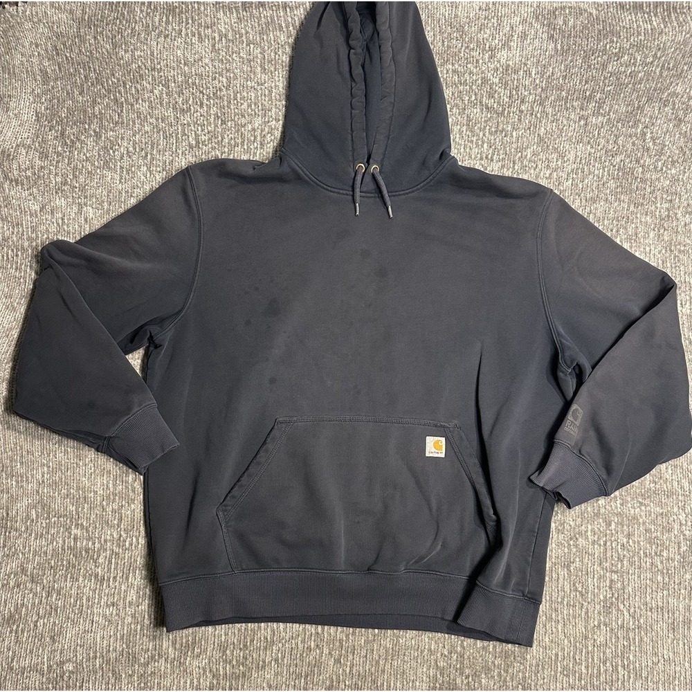 Carhartt Hoodie Men 2XL Navy Blue Rain Defender 100615 472 Pullover Sweatshirt